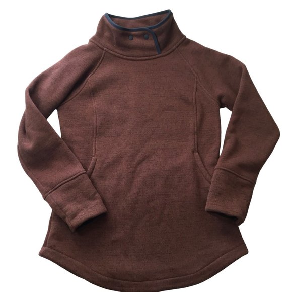 PRANA Long Sweater Cowl Neck Turtleneck Pullover, Brown Umber Sz Women's Small